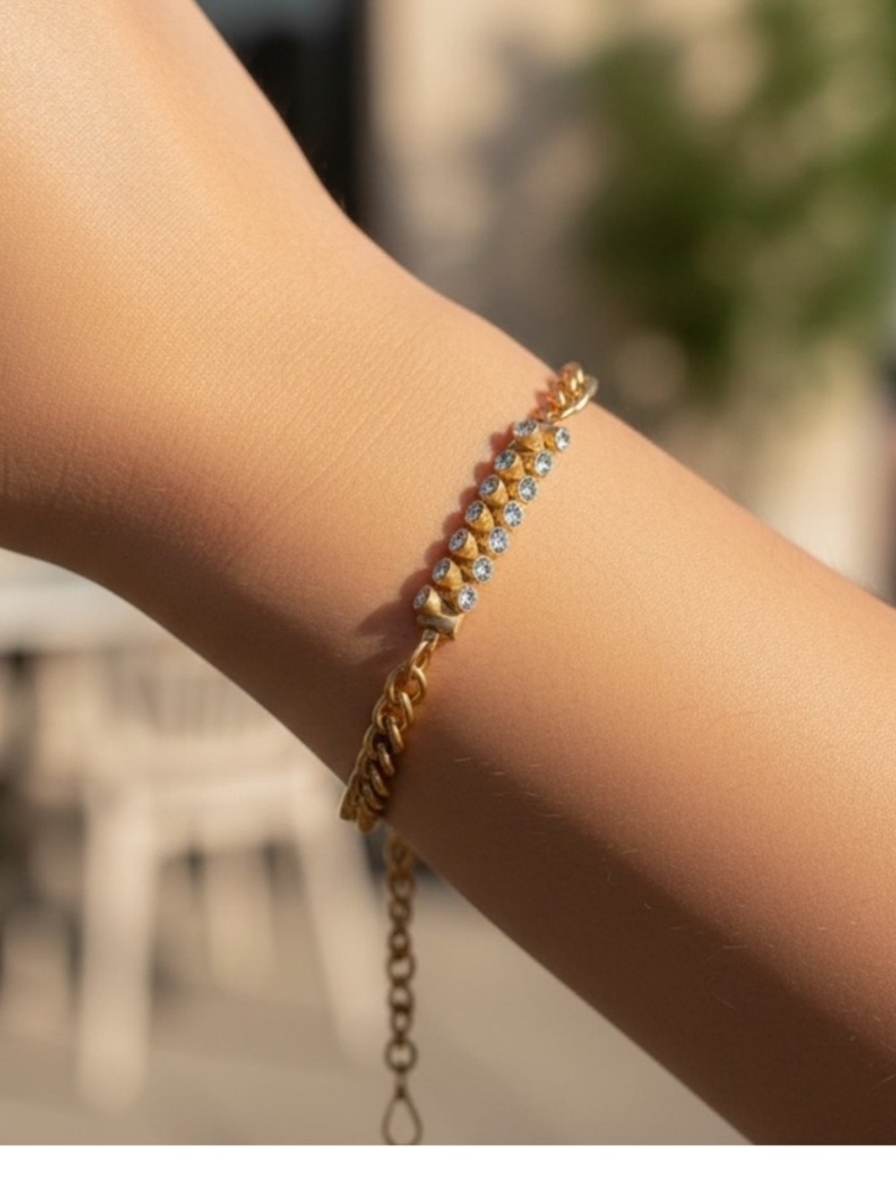 Gold Tone Crystal Chain Bracelet